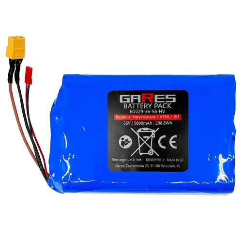 Gares Bateria Akumulator do Deski Elektrycznej Hoverboard XT60 JST 36V 5800mAh 5,8Ah